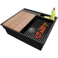 SPÜLBECKEN Oslo Pocket, 2-er set Schwarz Metallic 58/53 cm 1 Becken + Ablauf-Set + Küchenzubehörset ab 60er Unterschrank - Chromfarben/Schwarz Hochglanz, Kunststoff (58/20/53cm) - Primagran