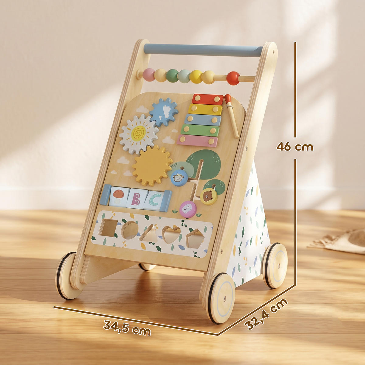BABY-LAUFLERNWAGEN Mehrschichtplatte Kautschukholz Naturholz Weiß - Naturfarben, Holz (32.4/46/34.5cm) - AIYAPLAY
