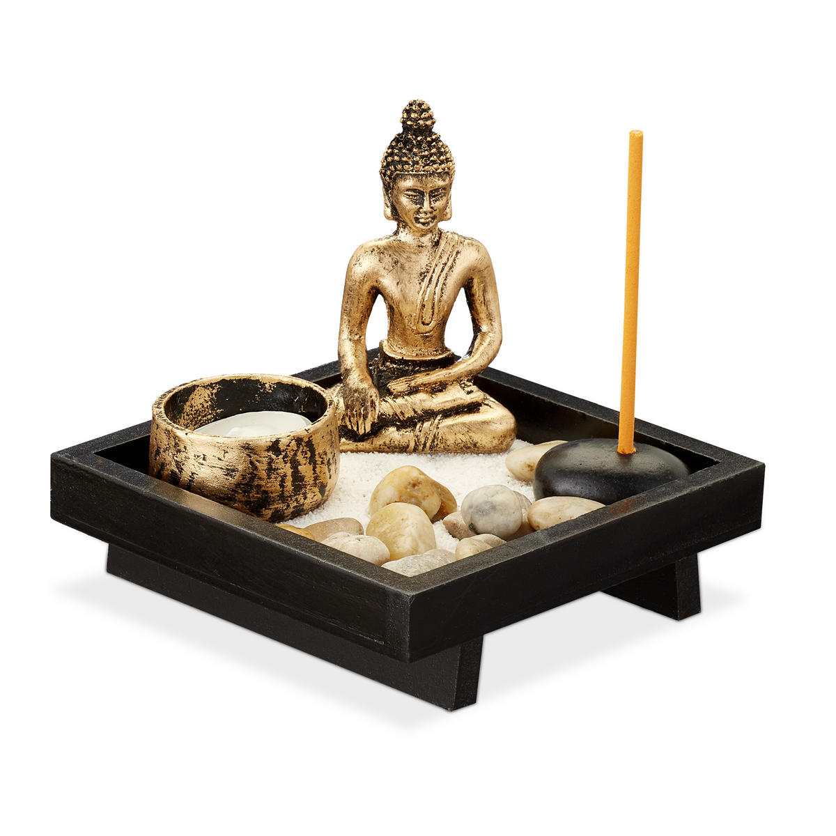 GARTENDEKO Buddha - Multicolor, Holzwerkstoff/Kunststoff (12.5/11.5/12.5cm) - Relaxdays