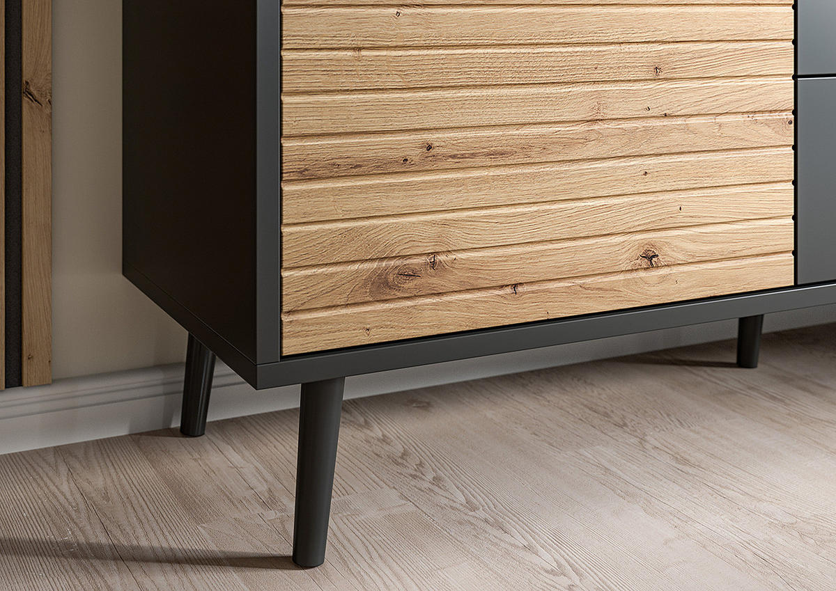 KOMMODE - Schwarz / Eiche Artisan Dekor - Eichefarben/Schwarz, Holzwerkstoff (104/112/42cm) - home24