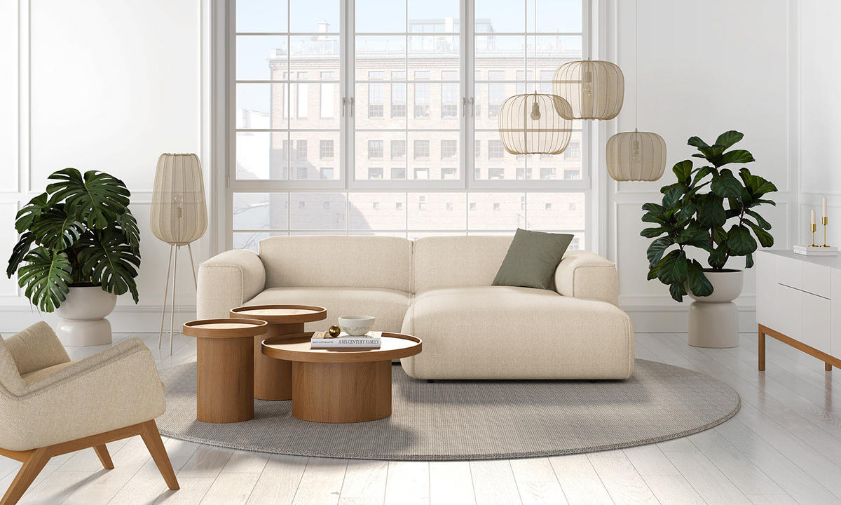 ECKSOFA mit XL-Longchair - Beige/Schwarz, Kunststoff/Textil (260/171cm) - home24