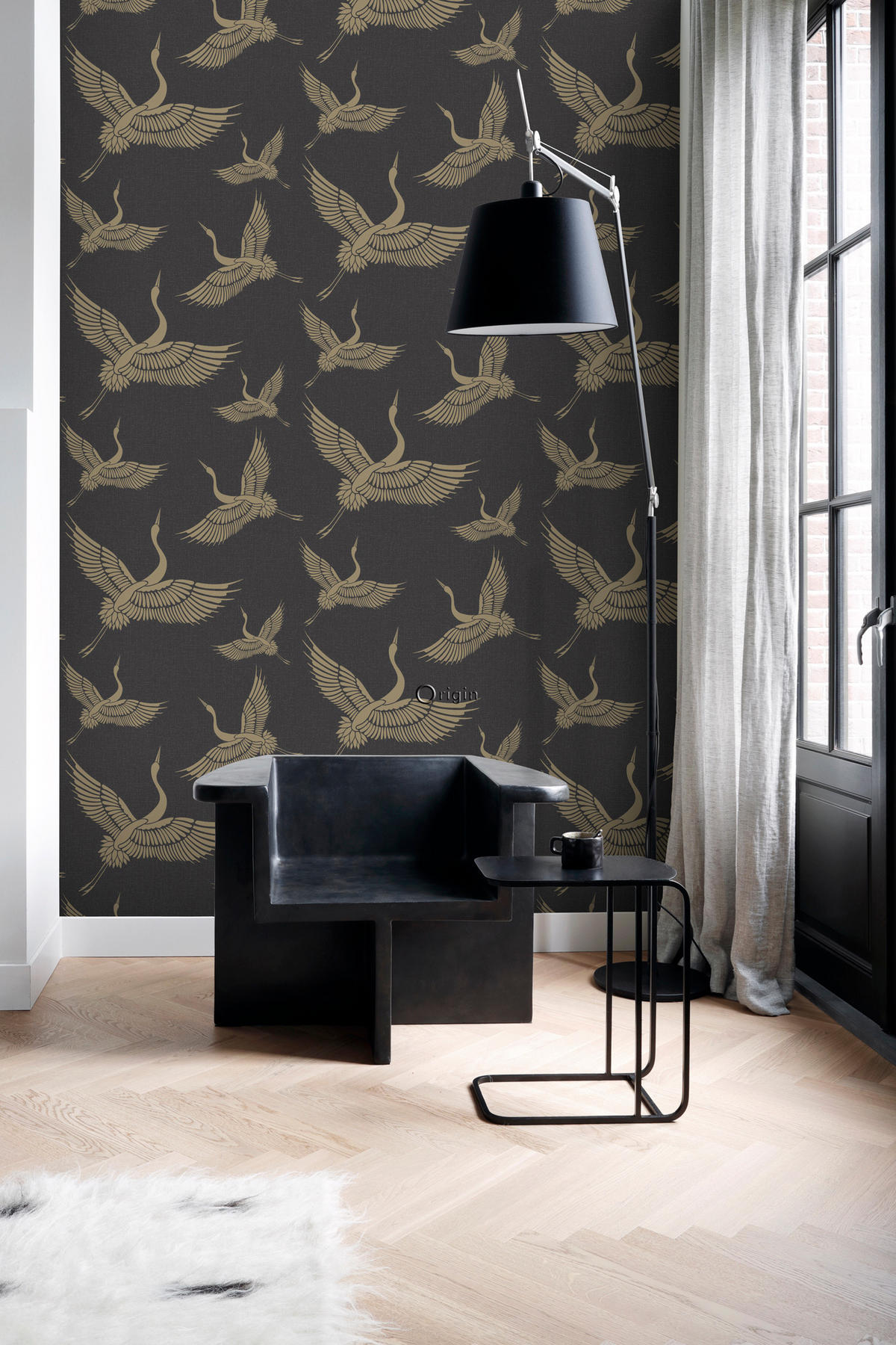 TAPETE Kraniche 50 x 900 cm - Schwarz, Papier (50/900cm) - Origin Wallcoverings
