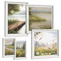 BILDER SET 5er Set - 50x50 cm & 20x30 cm & 40x60 cm Weißer Rahmen - Zitronenblumen aus der Küstenstadt - Weiß, Kunststoff (40/60cm) - TULUP