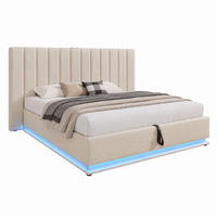 BETT mit Stauraum, LED und Ladefunktion 180x200 cm Leinen Beige - Beige, Metall (180/200cm) - Meubliv
