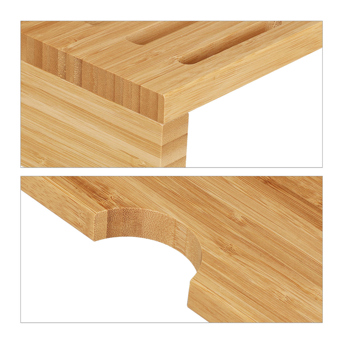 MONITORSTÄNDER Natur Bambus 7 Fächer 60x30x8,5 cm - Hellbraun, Holz (30/60/8.5cm) - Relaxdays