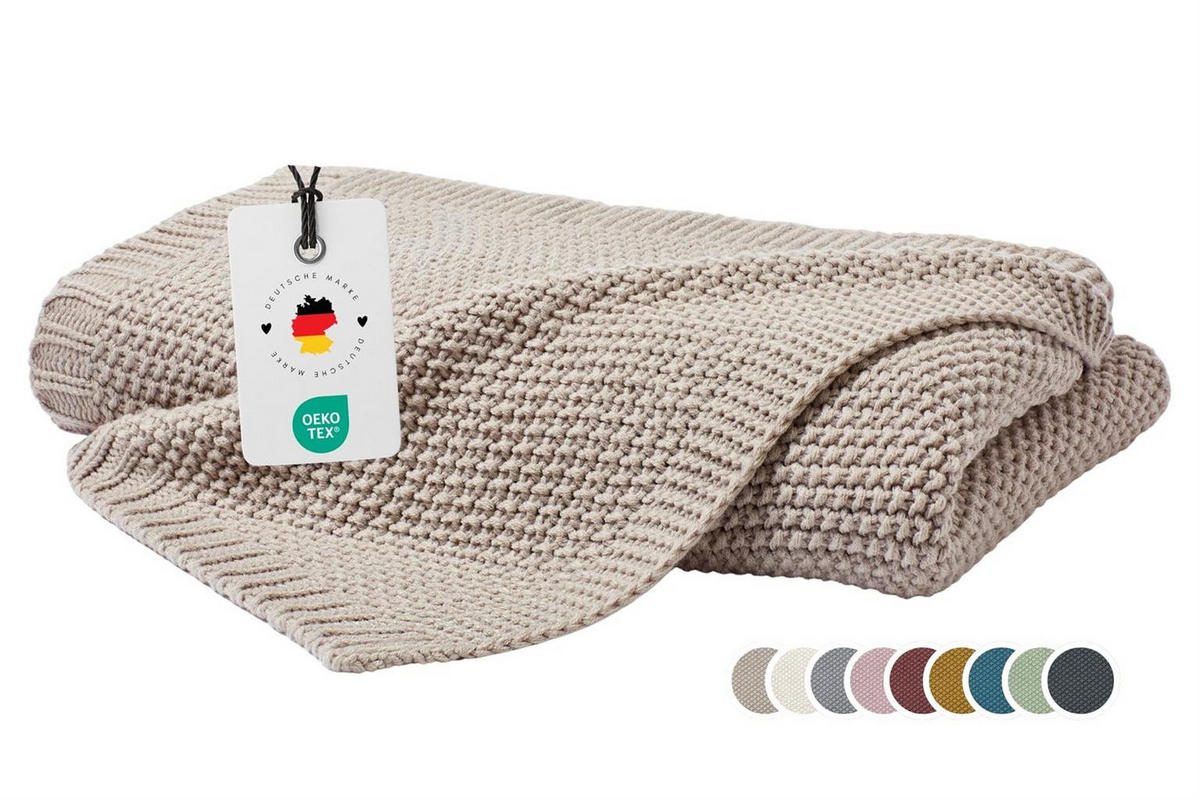 STRICKDECKE 130x170 cm, Kuscheldecke aus 100% Polyacryl, Flauschige Wohnzimmer Wohndecke für Sofa, Bett, Couch uvm. - Greige - Greige, Textil (130/170cm) - Carpe Sonno
