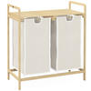 WÄSCHEKORB Wäschebox mit 2 abnehmbaren Wäschesacke Wäschesortierer Bambus - Creme/Naturfarben, Naturmaterialien (33/73/63.5cm) - HOMCOM