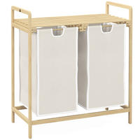 WÄSCHEKORB Wäschebox mit 2 abnehmbaren Wäschesacke Wäschesortierer Bambus - Creme/Naturfarben, Naturmaterialien (33/73/63.5cm) - HOMCOM