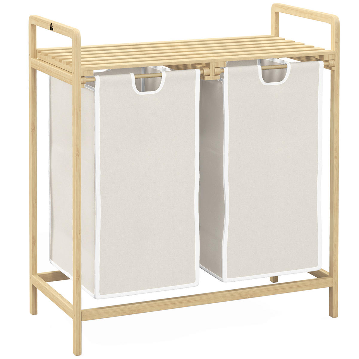 WÄSCHEKORB Wäschebox mit 2 abnehmbaren Wäschesacke Wäschesortierer Bambus - Creme/Naturfarben, Naturmaterialien (33/73/63.5cm) - HOMCOM