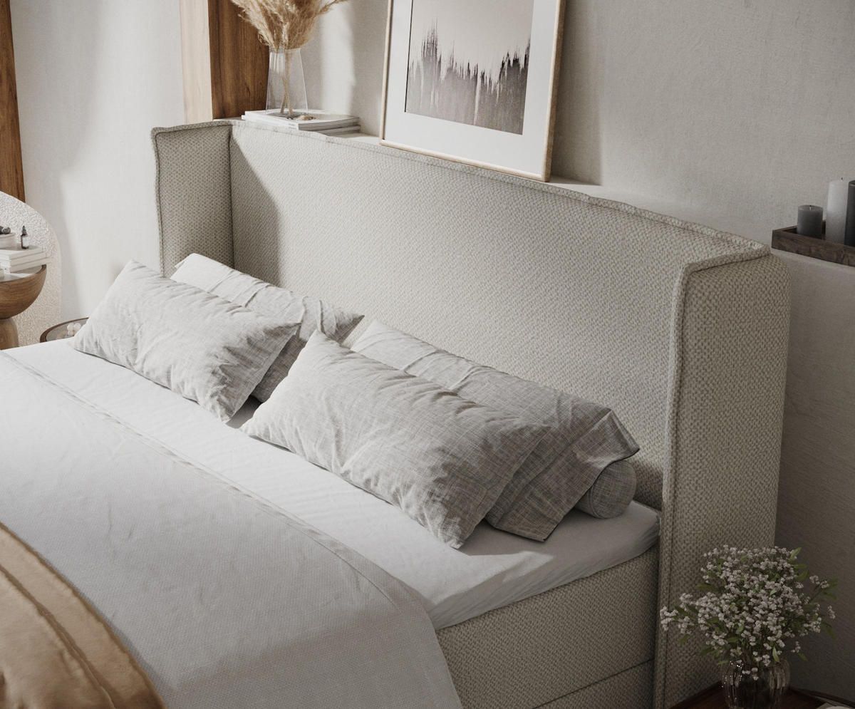 BOXBETT Skyline Beige 160/200 cm mit Matratze und Topper - Beige/Schwarz, Holz/Holzwerkstoff (160/200cm) - Maison de Reve