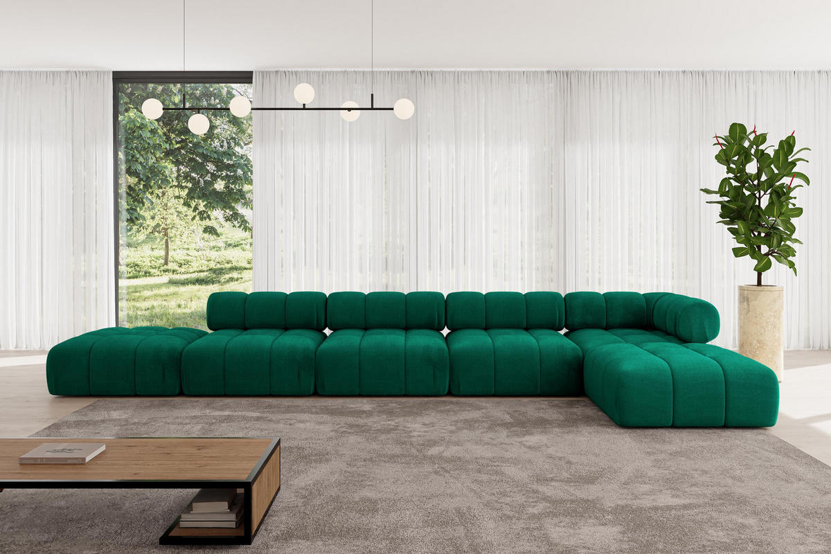 ECKSOFA modulares Sofa Kerru-L3 - 475x190x70 cm Dunkelgrün Velours - Dunkelgrün, Holzwerkstoff/Textil (475/190cm) - ALTDECOR