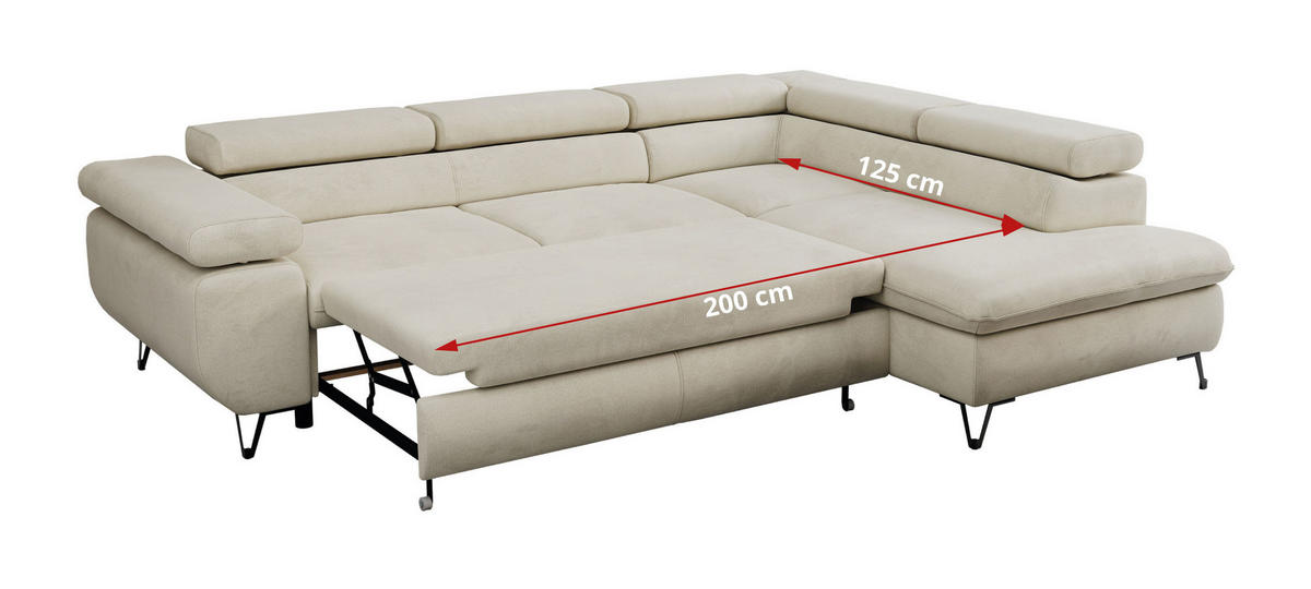 ECKSOFA PETER L Beige Velvet - Links Seite - Beige/Schwarz, Textil/Metall (208/273cm) - MKS