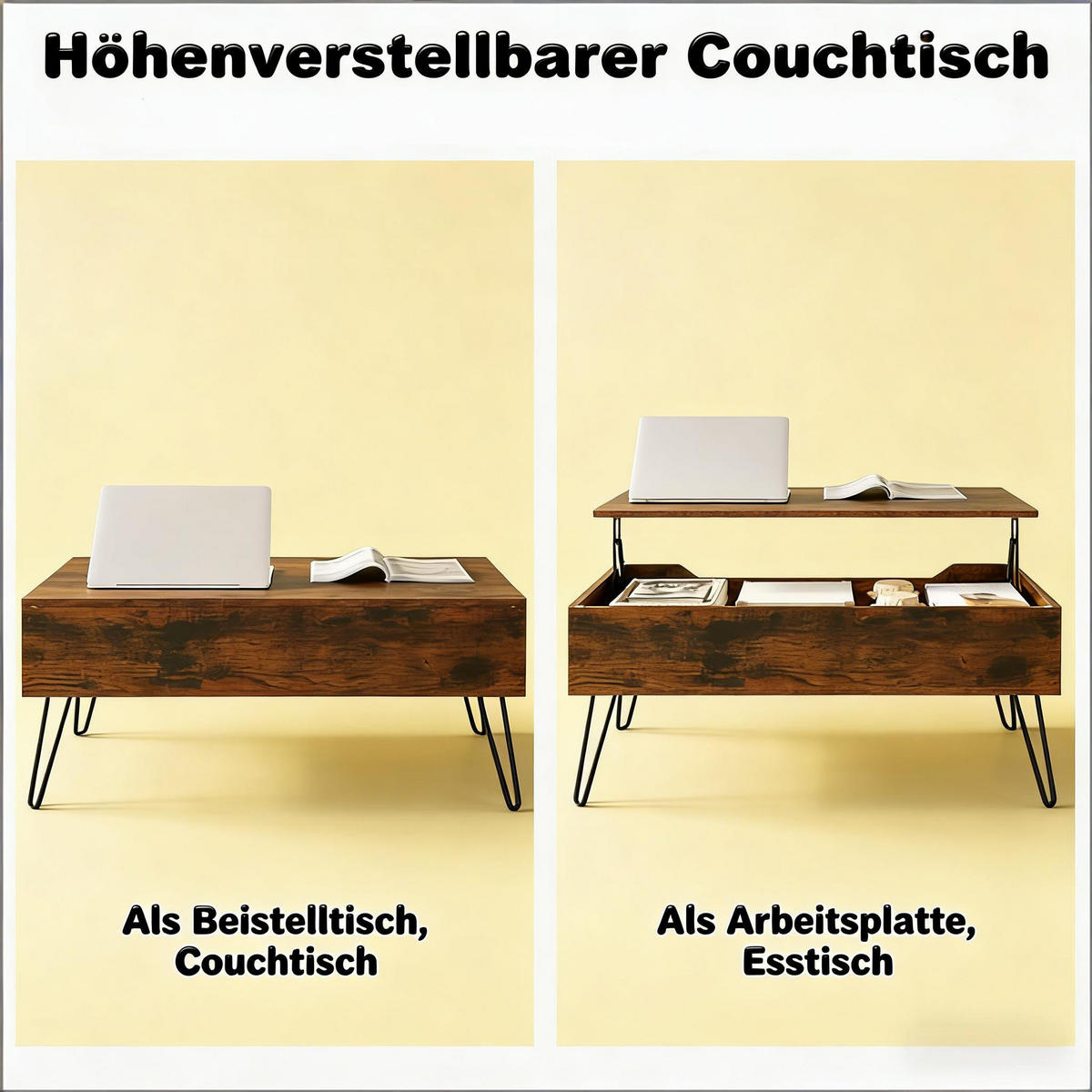 COUCHTISCH Rustikal Braun 95/50/40 cm - Wildeiche, Metall (50/95/40cm) - PANGIVO