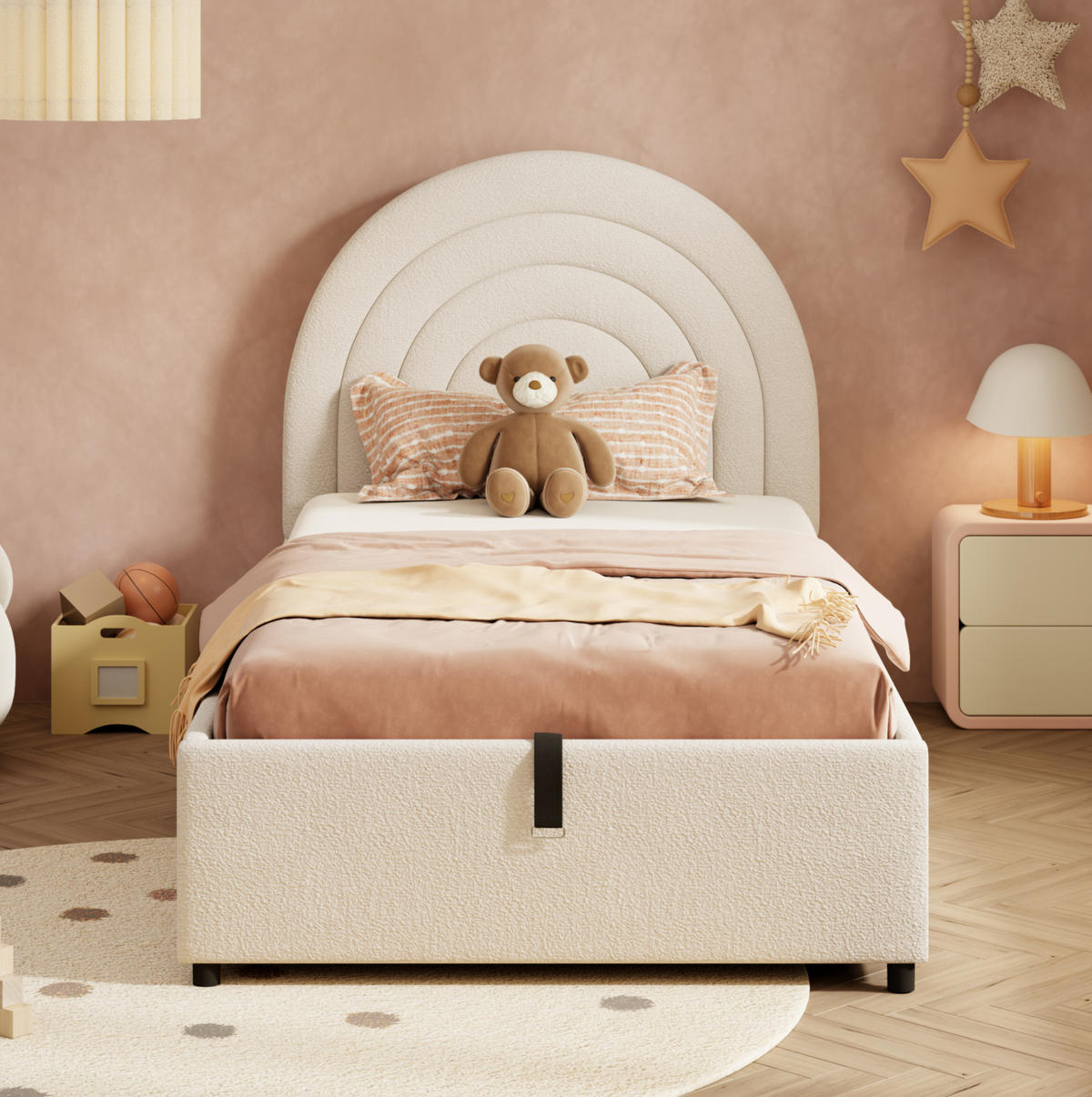 KINDERBETT 90/200 cm aus Bouclé mit hydraulischem Stauraum Beige - Beige, Textil (90/200cm) - Modenvie