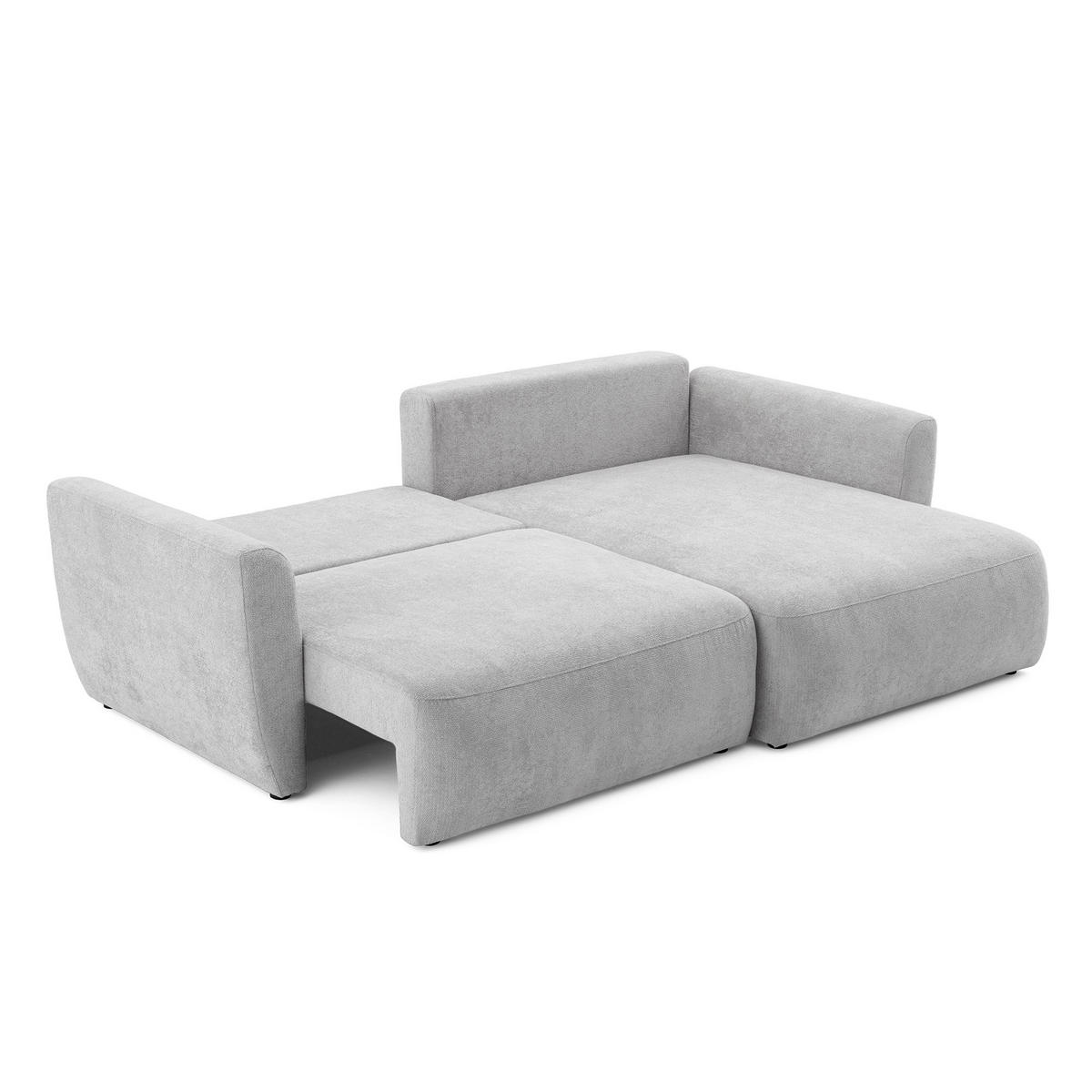 ECKSOFA BELLA L Rechts mit Schlaffunktion 140x205 Velours Hellgrau - Hellgrau/Schwarz, Holz/Kunststoff (165/230cm) - Muffo