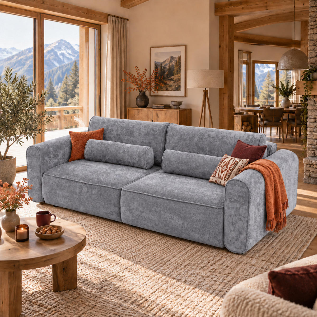 ECKSOFA MOTION mit Schlaffunktion 130x200 Webstoff Dunkelgrau - Dunkelgrau/Schwarz, Holz/Textil (250/166cm) - Muffo