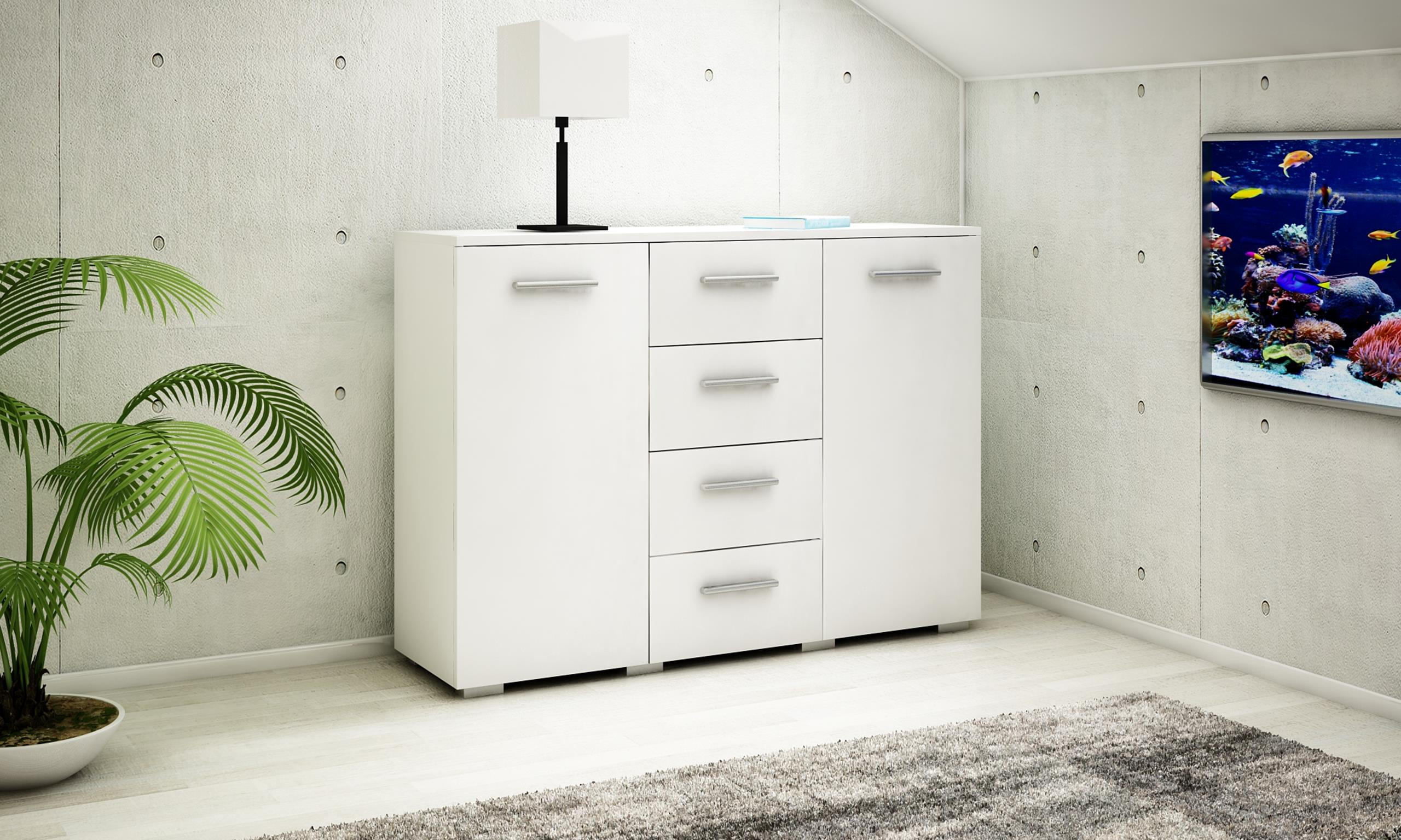 KOMMODE Helena 2D4S Weiß 120/35/84,5 cm - Weiß, Holzwerkstoff (120/84.5/35cm) - Matkam Möbel