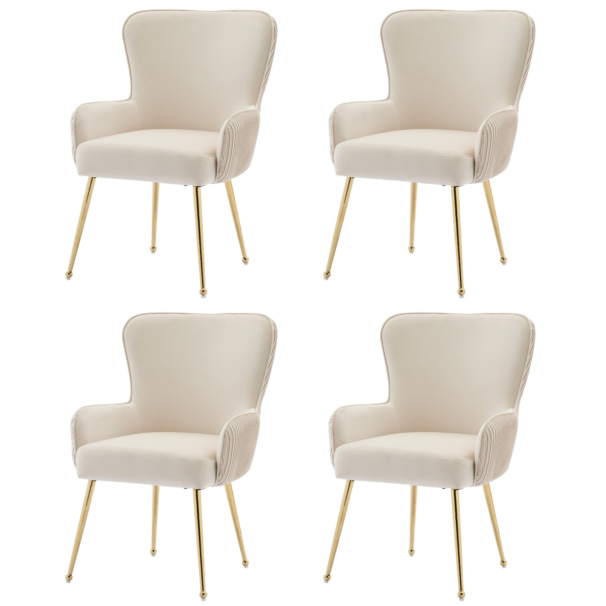 ESSZIMMERSTUHL 4er Set Samt Lounge Beige Gold Armlehnen - Multicolor, Textil (59.5/87/57cm) - FLIEKS