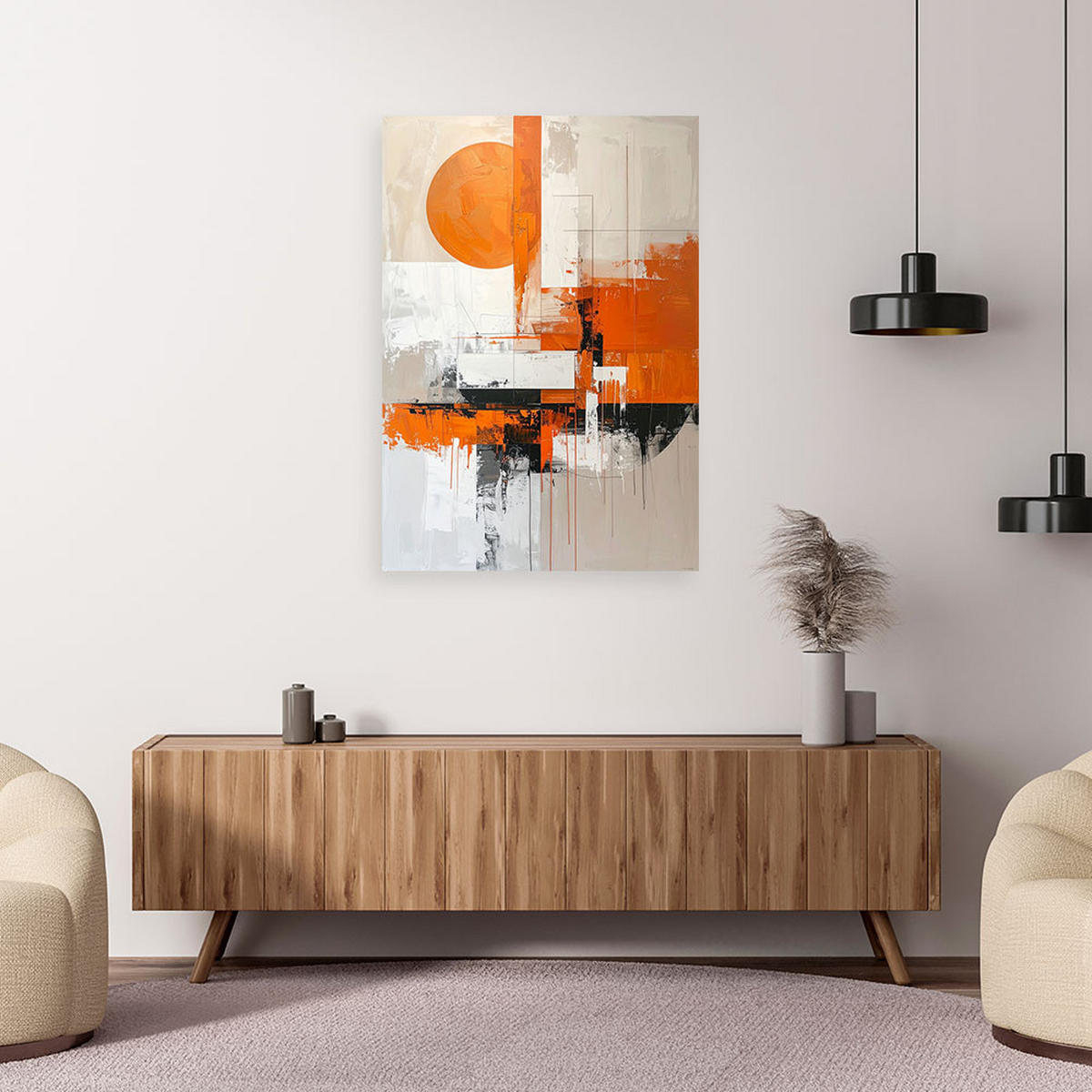 WANDBILD, Beige und orange Boho Stil Abstrakt - Orange, Textil (40/60cm) - Feeby