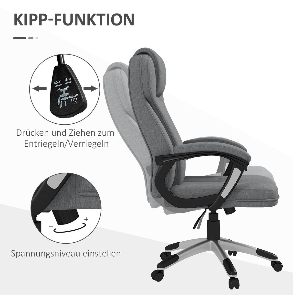 DREHSTUHL 66/75/110-120 cm grau aus Polyester höhenverstellbar mit Wippfunktion - Grau, Kunststoff (75/120/66cm) - OKWISH