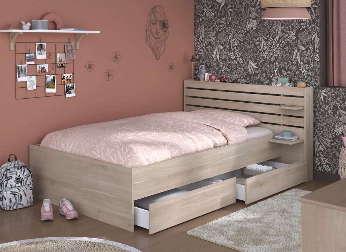 KINDERBETT Parisot Escale 120x200 Holznachbildung Japanische Eiche - Eichefarben, Kunststoff (120/200cm) - 58aufmkessel