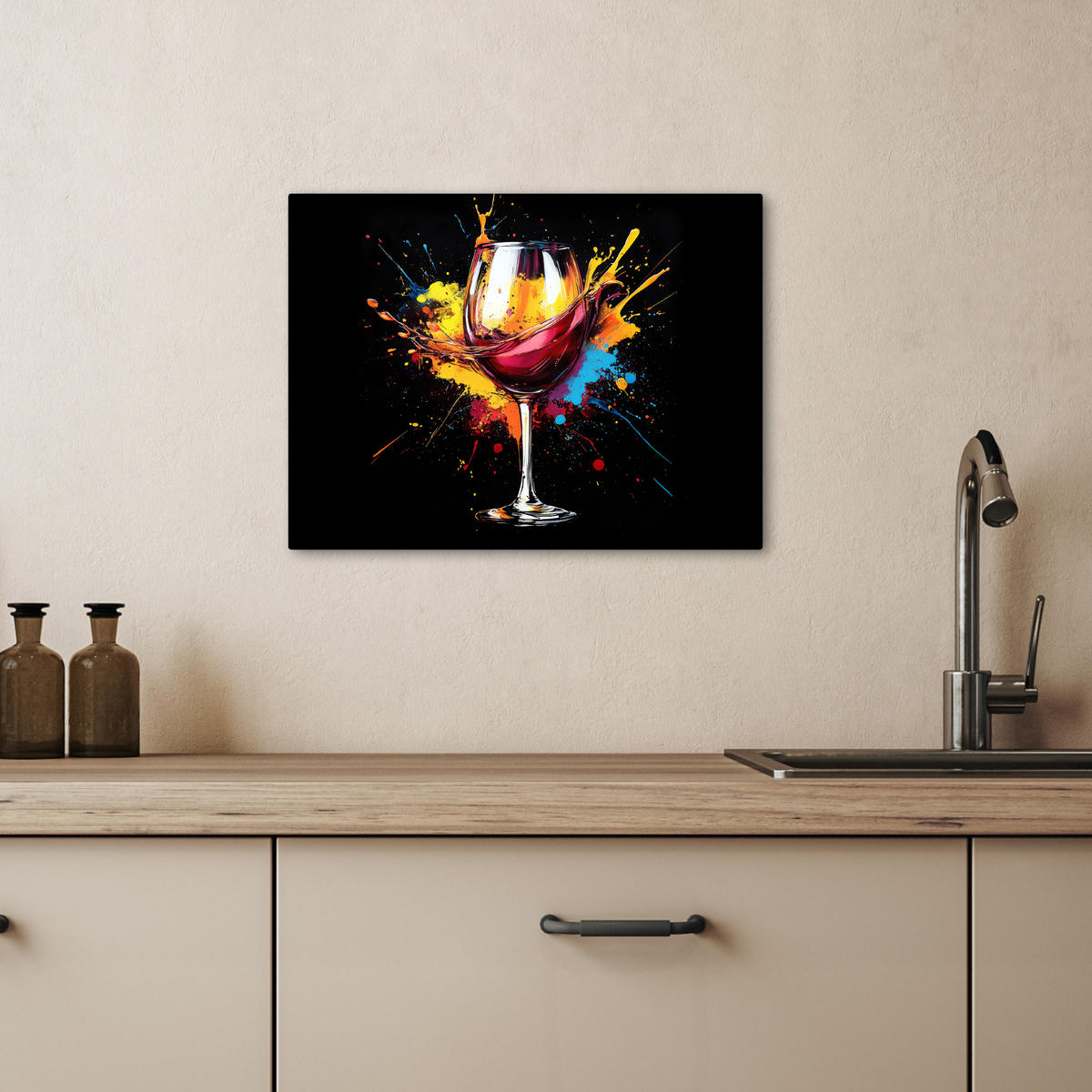 LEINWANDBILD Wein - Glas - Graffiti - Getränk - Rot - Farbe 40x30 cm - Weinrot, Textil (40/30cm) - MuchoWow