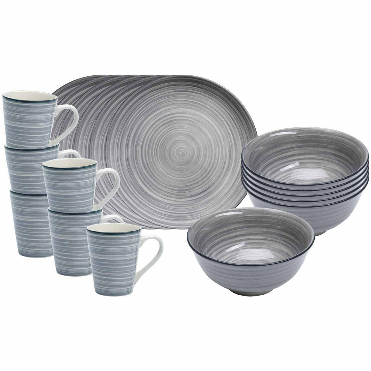 FRÜHSTÜCKS-SET Sendai Wirbel grau 18er Set - Grau, Keramik (1/1/1cm) - Ritzenhoff Breker