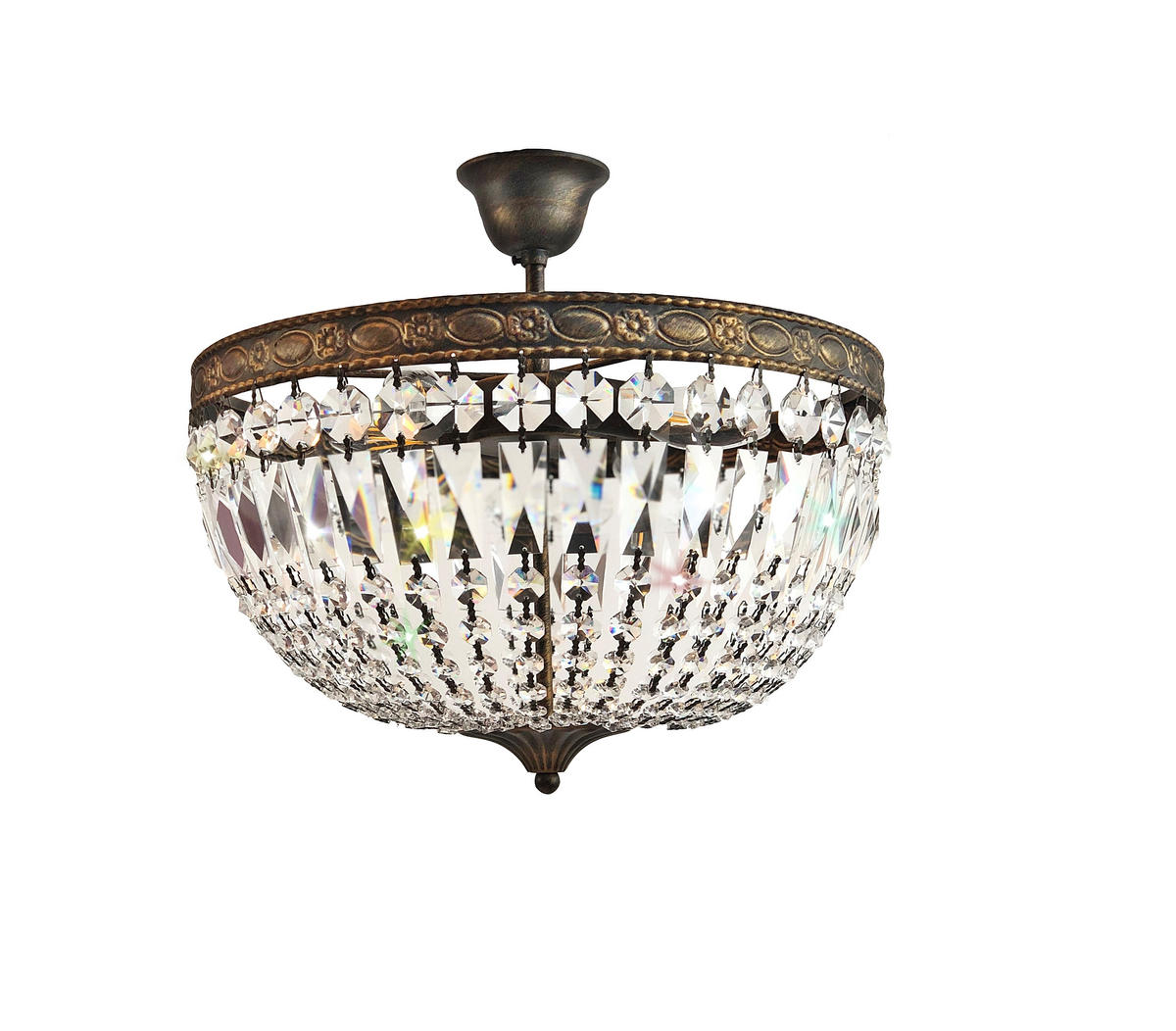 DECKENLEUCHTE Florence Ø40cm Antik aus geschliffenen funkelnden Kristallen - Goldfarben, Glas/Metall (40/40/26cm) - PGA Lights