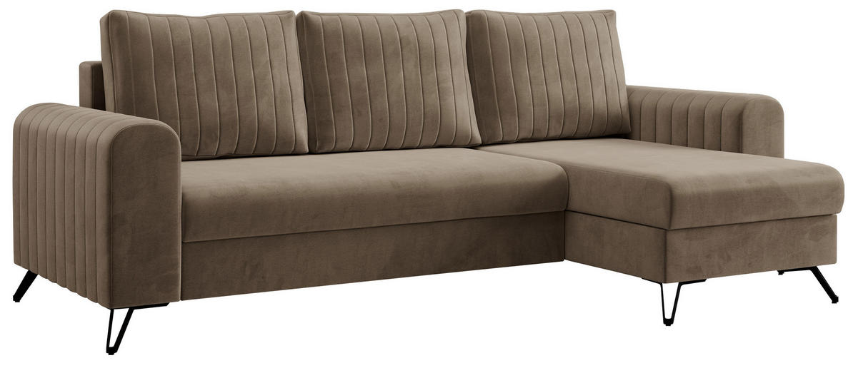 ECKSOFA Axel Velvet Braun - Schwarz/Braun, Textil/Metall (242/140cm) - MKS