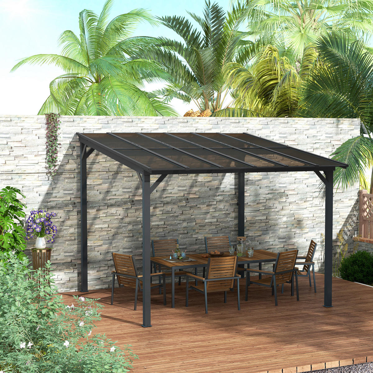 PERGOLA Metall ca. 3x3m - Dunkelgrau, Kunststoff (294/258/306cm) - Outsunny
