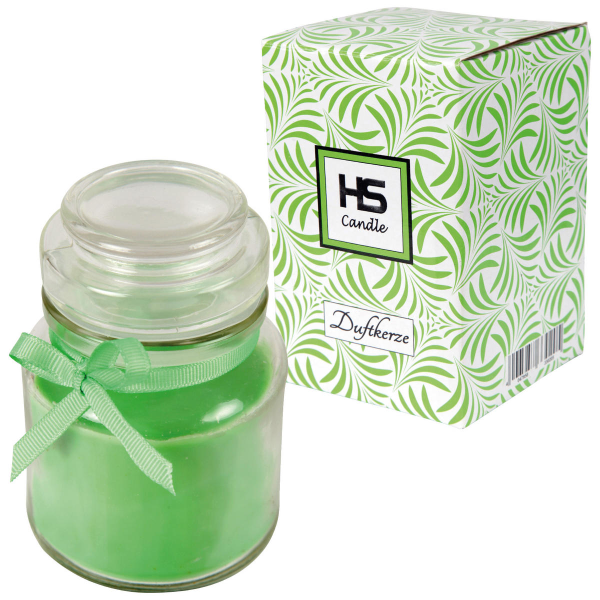 DUFTKERZE im Bonbonglas mit Deckel Kokosnuss & Limette 30h - Grün, Glas (7/10cm)