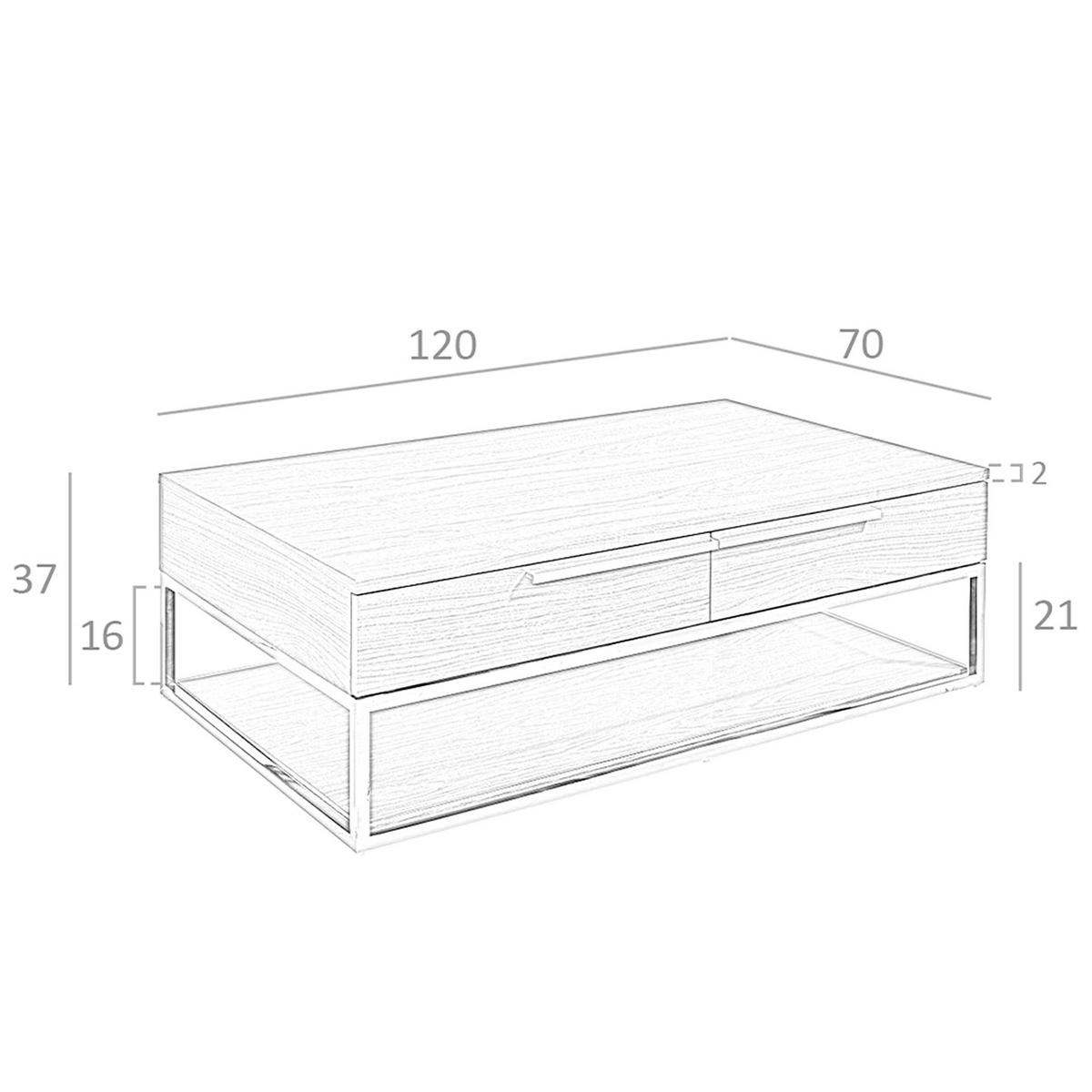 COUCHTISCH Rechteckiger Couchtisch Nussbaum und verchromter Stahl 120/70/37 cm - Edelstahlfarben/Nussbaumfarben, Holz (70/120/37cm) - ANGEL CERDA