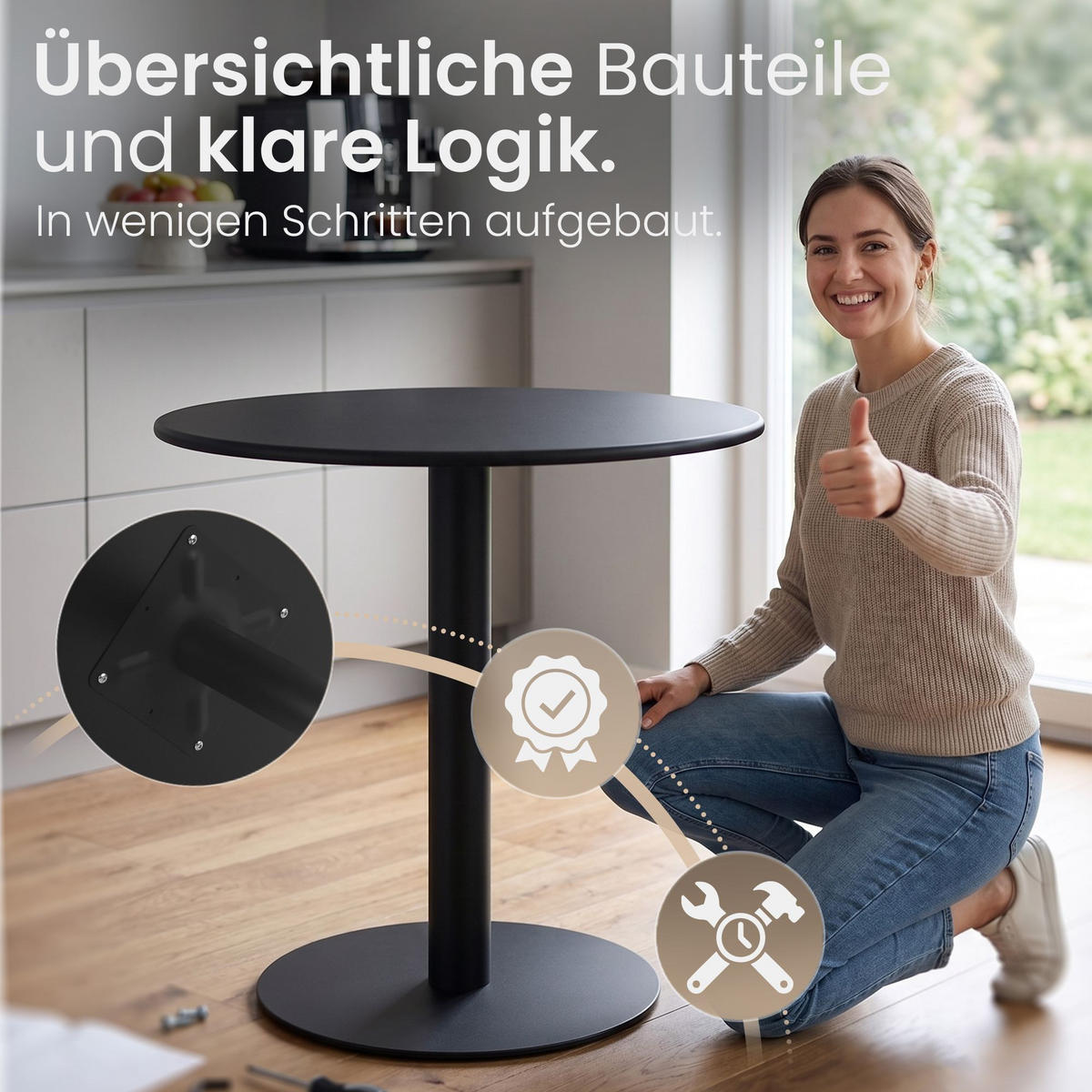 BEISTELLTISCH rund 70 cm Holz Schwarz - Schwarz, Holz/Metall (70/70/73cm) - CLP