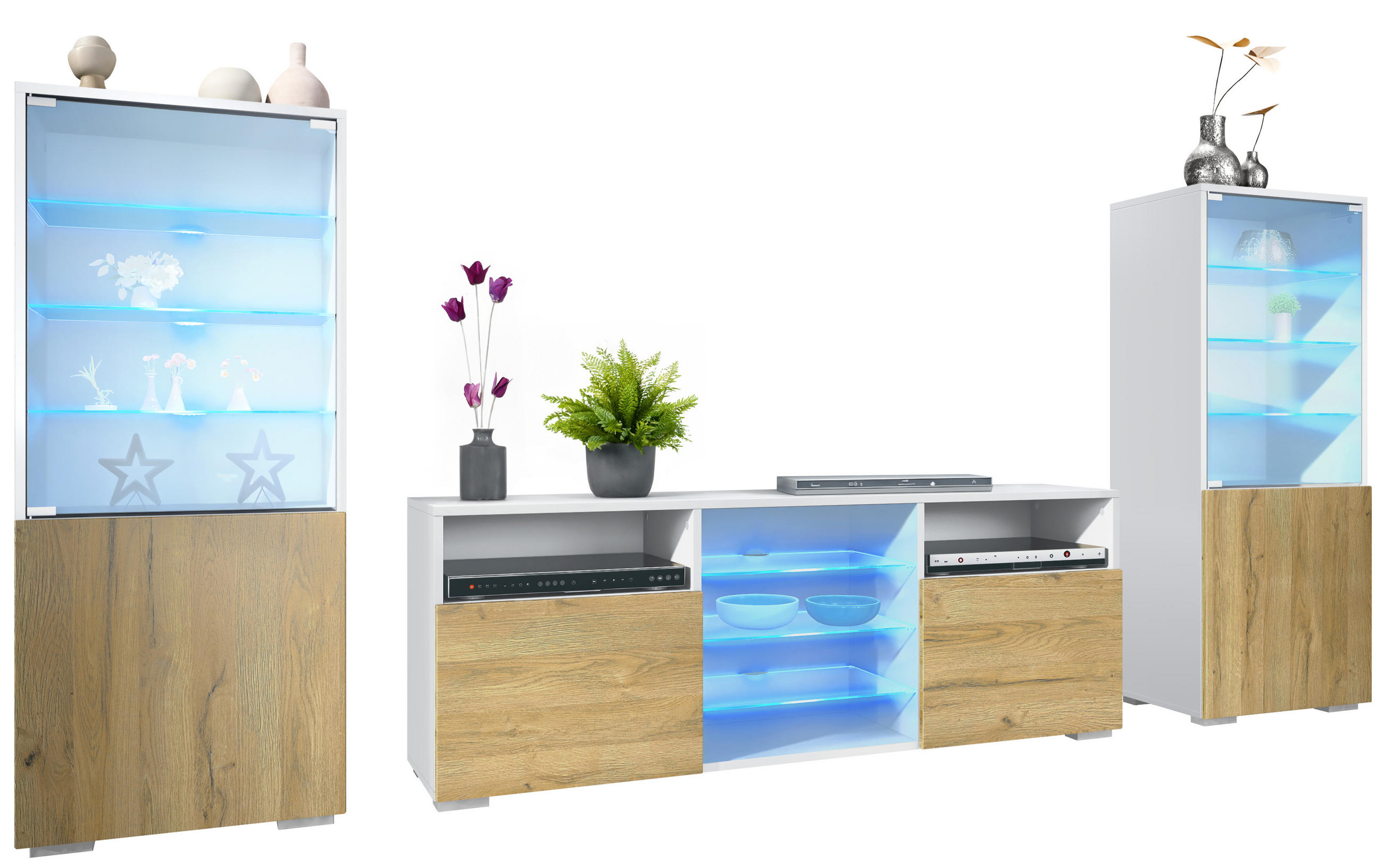 Vladon Wohnwand Eiche 286x122.5x35 cm