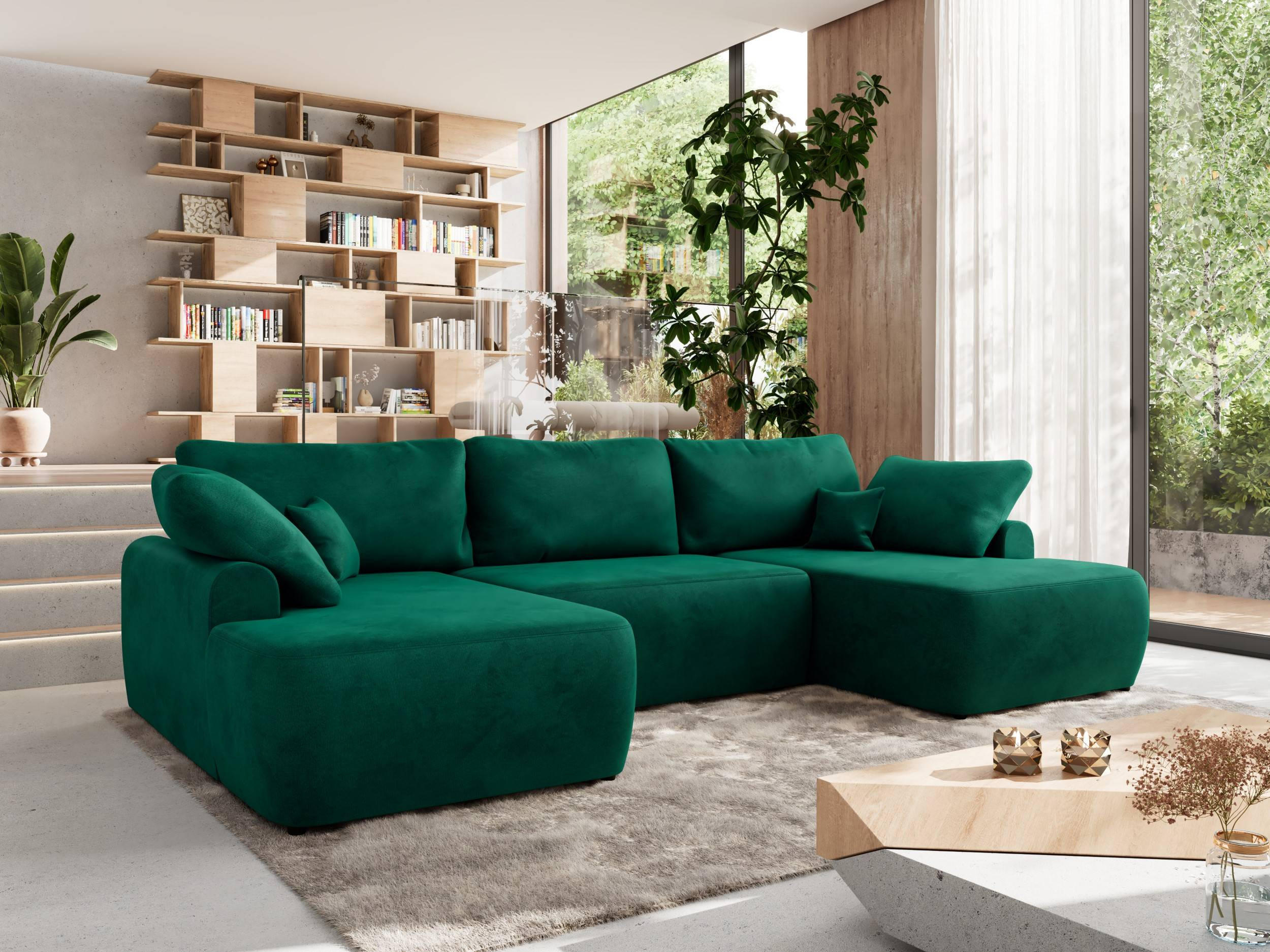 WOHNLANDSCHAFT CUBO U Dunkelgrün Velvet - Dunkelgrün/Schwarz, Kunststoff/Textil (370/100/187cm) - MKS