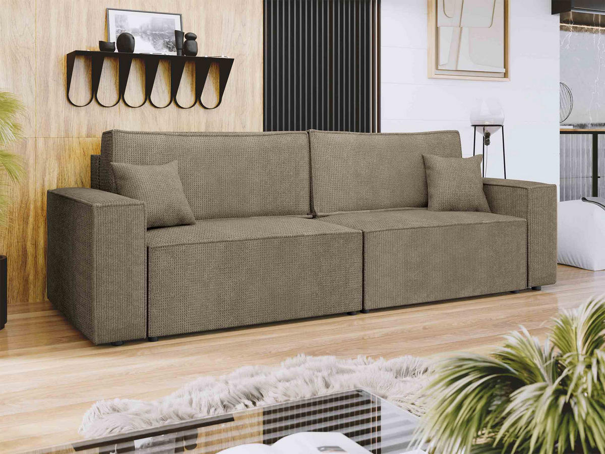 SCHLAFSOFA Karl - Hellbraun/Schwarz, Holz/Kunststoff (245/82/90cm) - MIRJAN24