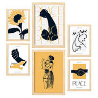 POSTER Set Mit 6 In Schwarzer Tinte Frieden Und Kraft Kunstdrucke Von Meer Und Ozean Für Innenarchitektur A3 & A4 Rahmen Aus Hellem Holz - Beige, Papier (29/3cm) - Nacnic