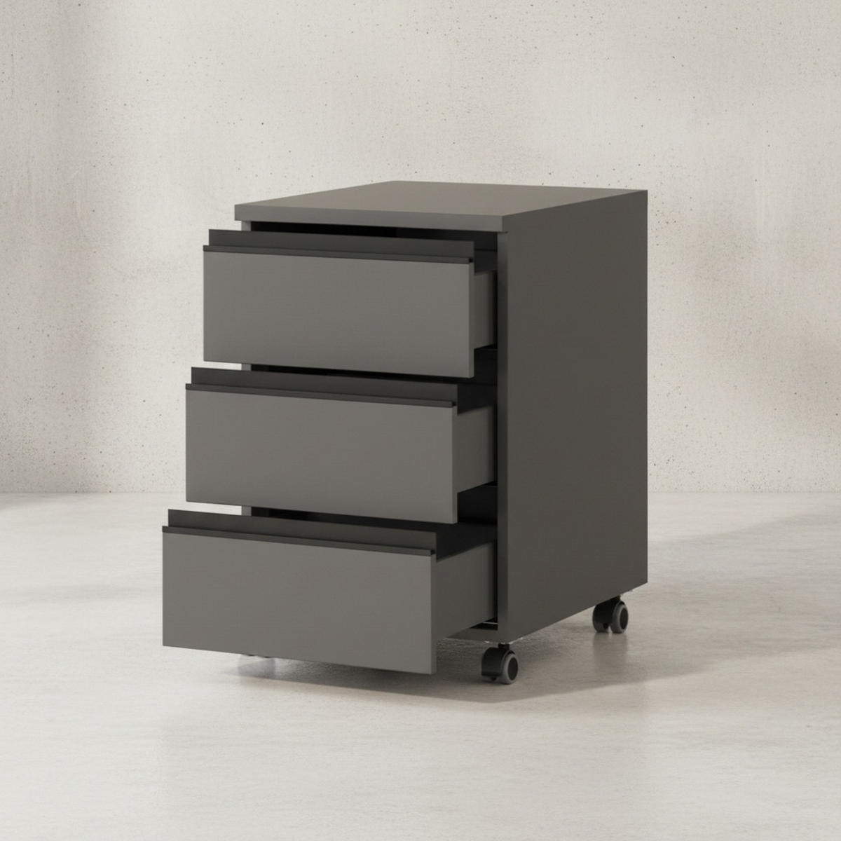 BÜROMÖBEL Set 2-teilig | Schreibtisch 180x80cm & Rollcontainer Graphit | Einstellbar 68-91 cm & Soft-Close - Schwarz, Holzwerkstoff/Metall (80/235/91cm) - KADIMA DESIGN