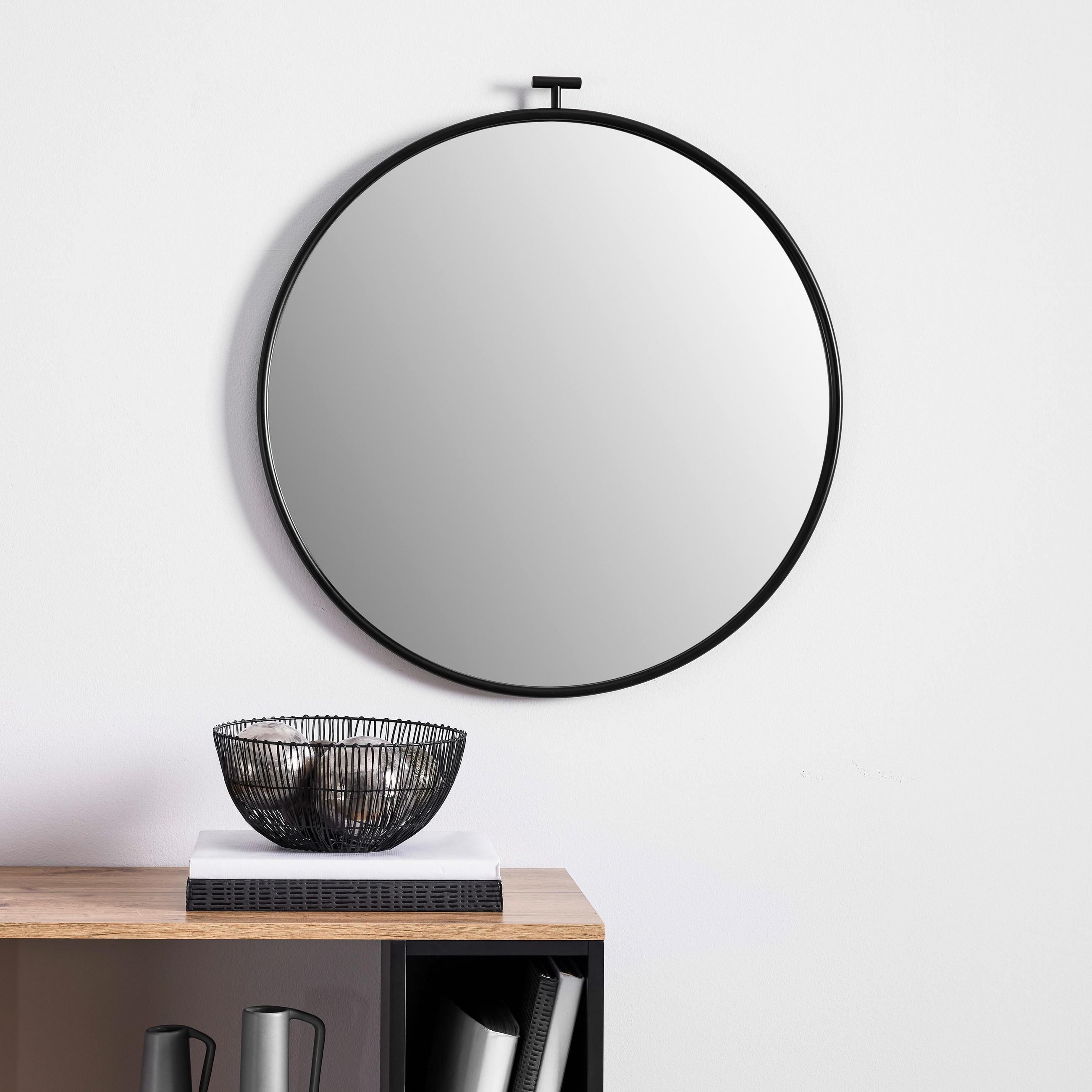 SPIEGEL Meo Ø 60 cm Schwarz - Schwarz, Metall (60/63/2cm)