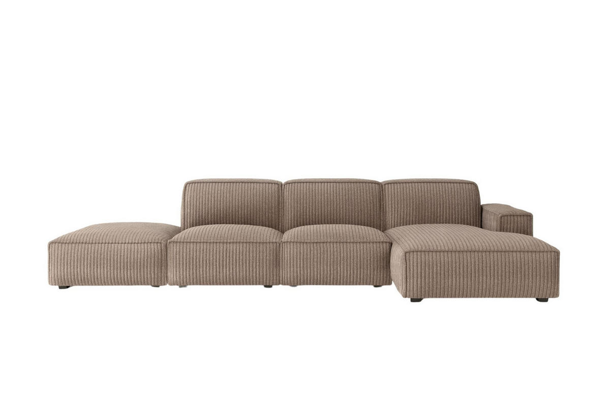 ECKSOFA Cursal L-Form, Stoff Poso, Dunkelbeige + Hocker, Rechts - Beige, Holz (341/166cm) - Kaiser Möbel