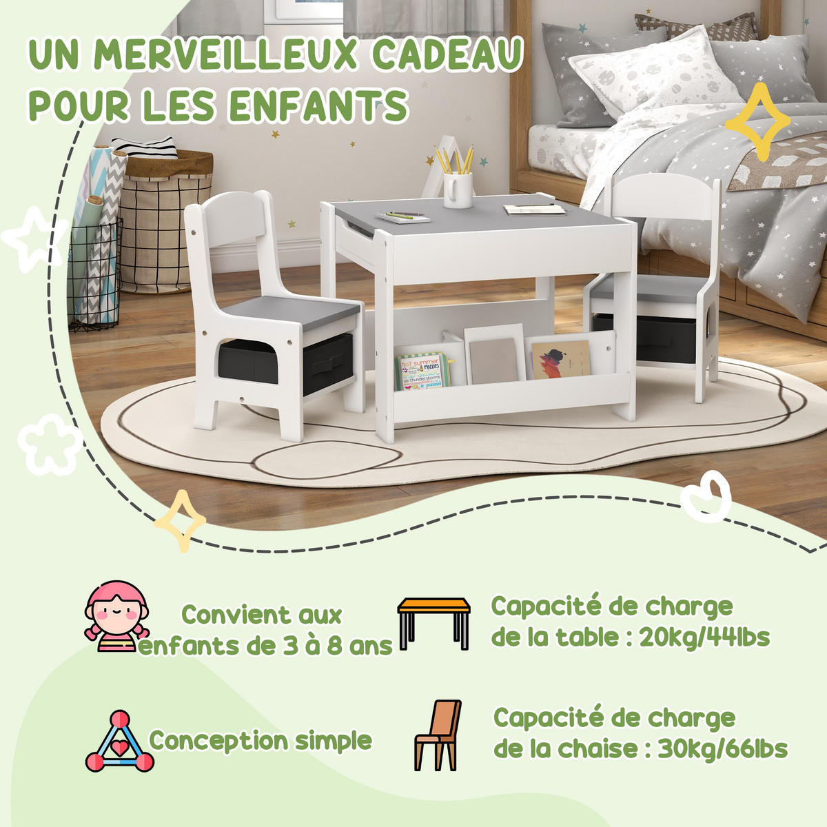 KINDERSITZGRUPPE DE-17510 Weiß/Grau - Grau, Holzwerkstoff (61.5/48/61.5cm) - ComfortXL