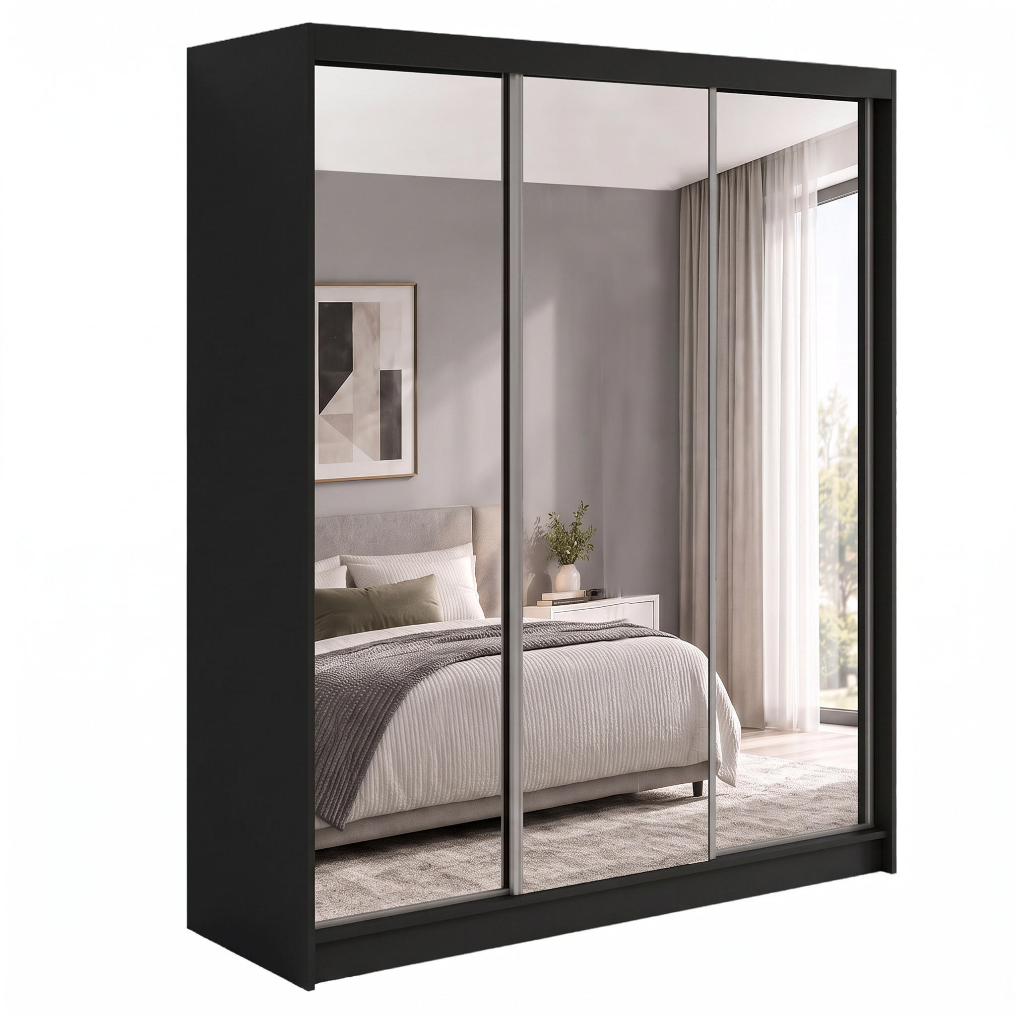 Beautysofa Schwebetürenschrank Schwarz 180x216x61 cm