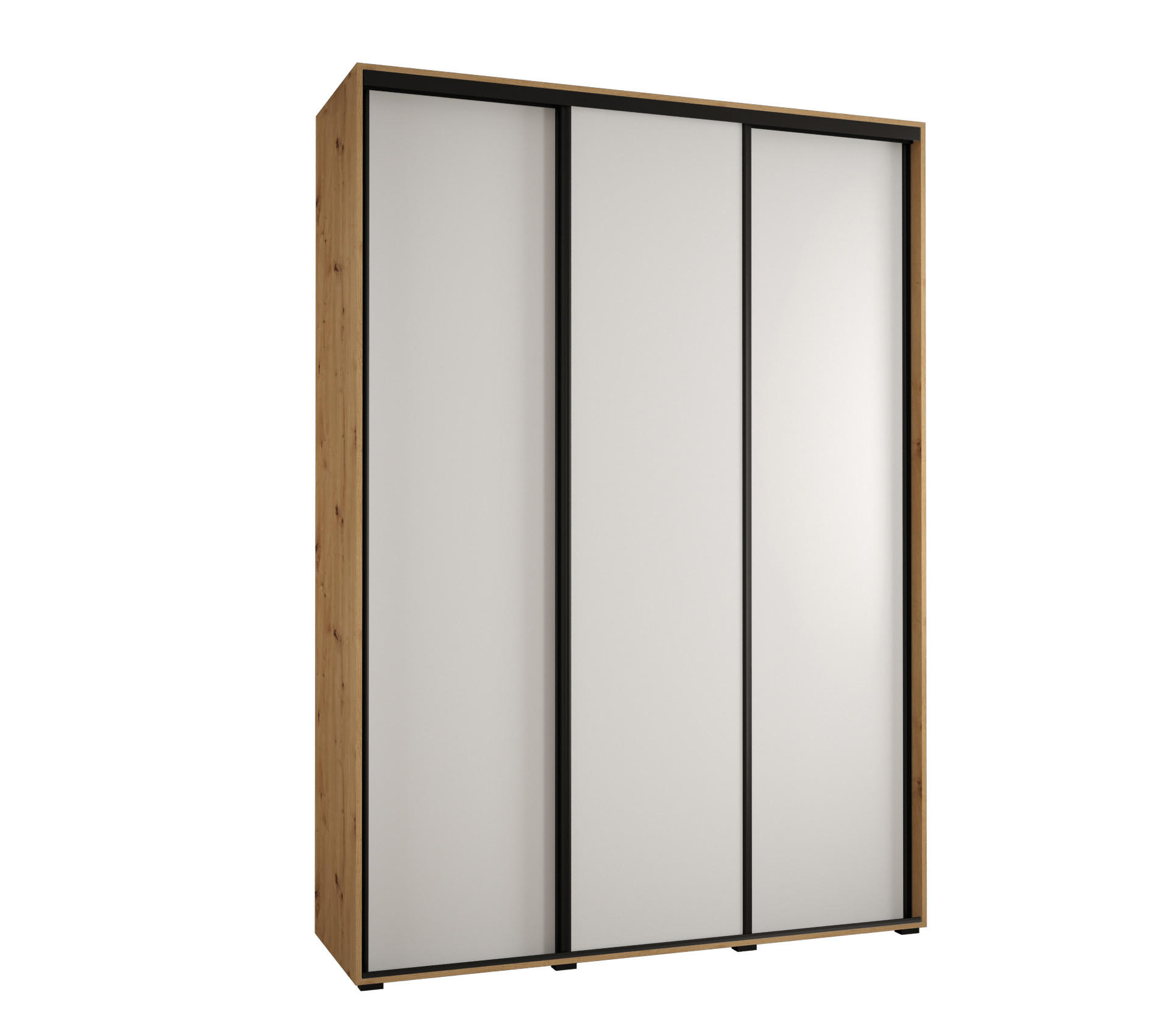 Abiks Möbel Schwebetürenschrank Eiche Artisan, Weiß, Schwarz 180x235x45 cm