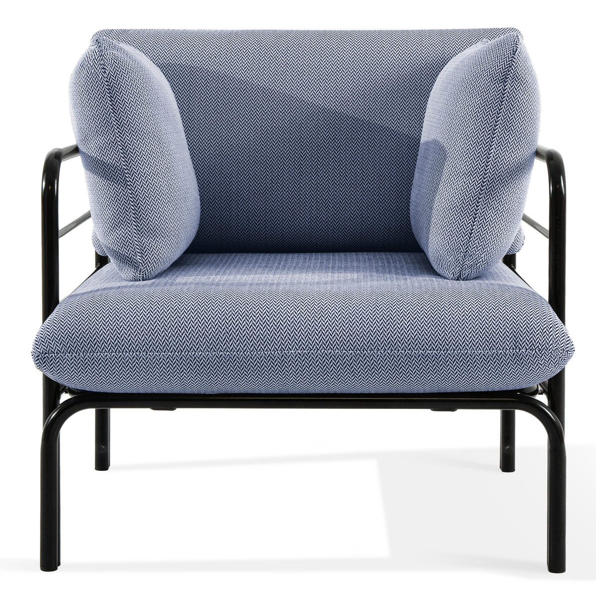 GARTENMÖBELSET RAMBE 4-tlg. 1x Tisch 2x Sessel 1x Sofa 3-Sitzer, mit Auflage, Stahlrahmen, LOFT-STIL, Anthrazit - Anthrazit/Dunkelblau, Glas/Textil - KONSIMO®