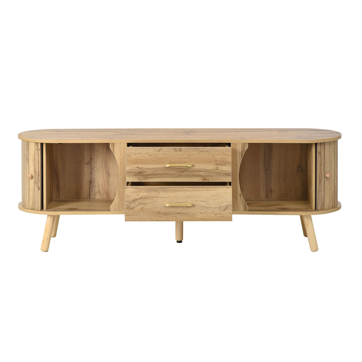 TV-LOWBOARD holzoptik & erbsenform - Naturfarben, Holzwerkstoff (160/55/36.5cm) - Urban Meuble