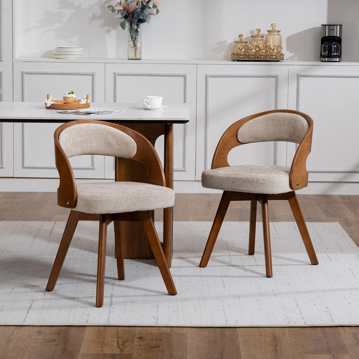 STUHL 2er-Set Esszimmerstuhl,360° drehbar,Massivholzrahmen,Leinenstoff,Braun - Braun, Holz (44/72/41cm) - LVHOM