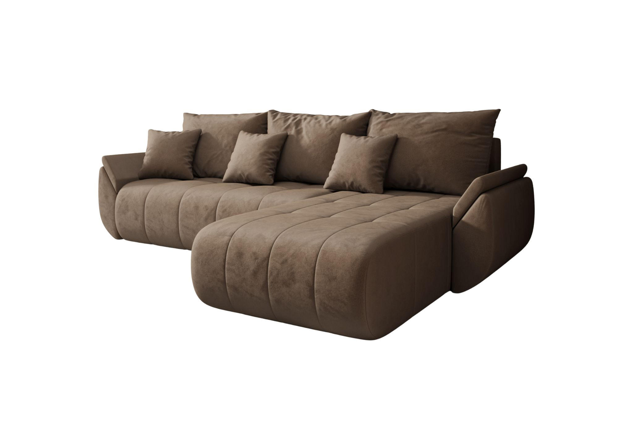 ECKSOFA Mit Schlaffunktion Und Bettkasten TOKYO, Stoff MONOLITH, Hellbraun, Rechts - Hellbraun, Holz (280/190cm) - Kaiser Möbel