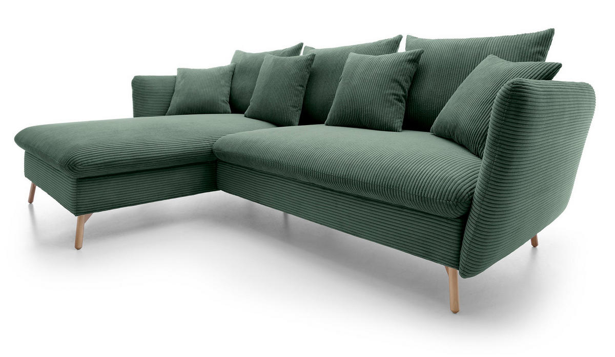 ECKSOFA Savona L-Form 260 cm, Cordstoff, Links, Grün - Grün, Holz (258/167cm) - Emporius
