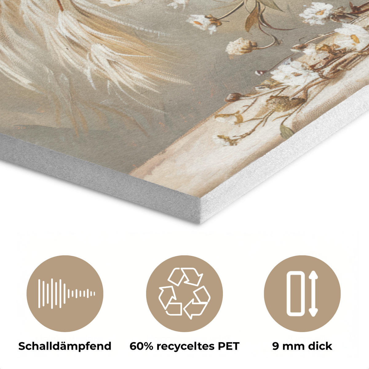 AKUSTIKBILD Blumen - Vase - Stilleben - Beige Akustikpaneele 90x60 cm - Creme, Kunststoff (90/60/0.9cm) - MuchoWow