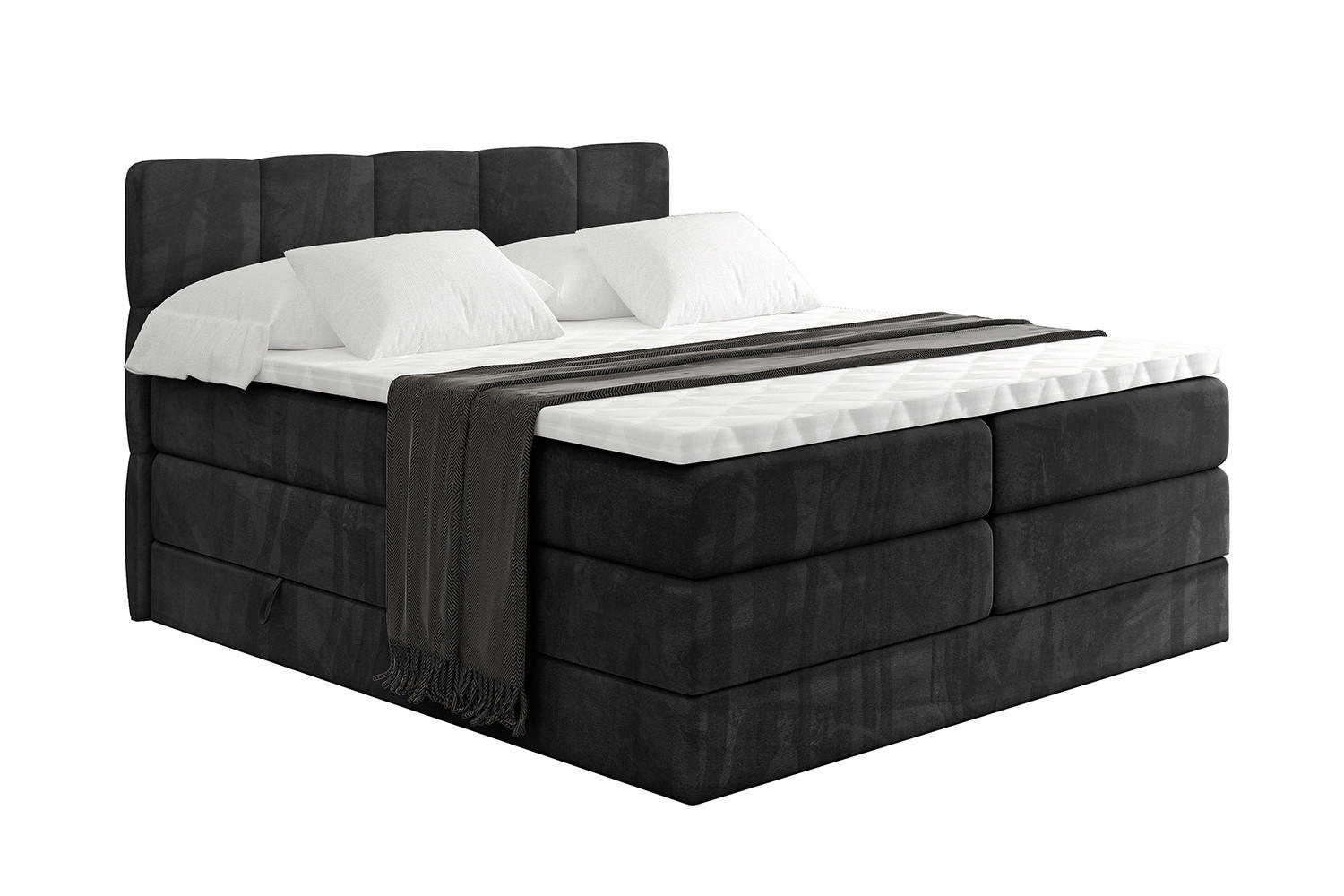 BOXSPRINGBETT mit Matratze H3|H4 und Lattenrost - LIRO KING-120x200 - Schwarz Casablanca - Schwarz, Holzwerkstoff (120/200cm) - ALTDECOR